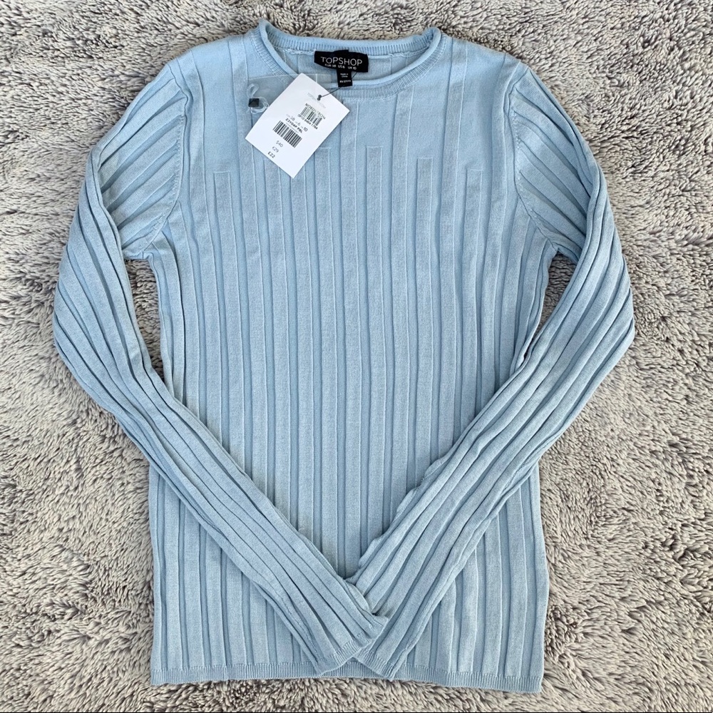 TOPSHOP. Ribbed Sweater Top, Baby Blue, Size 6
